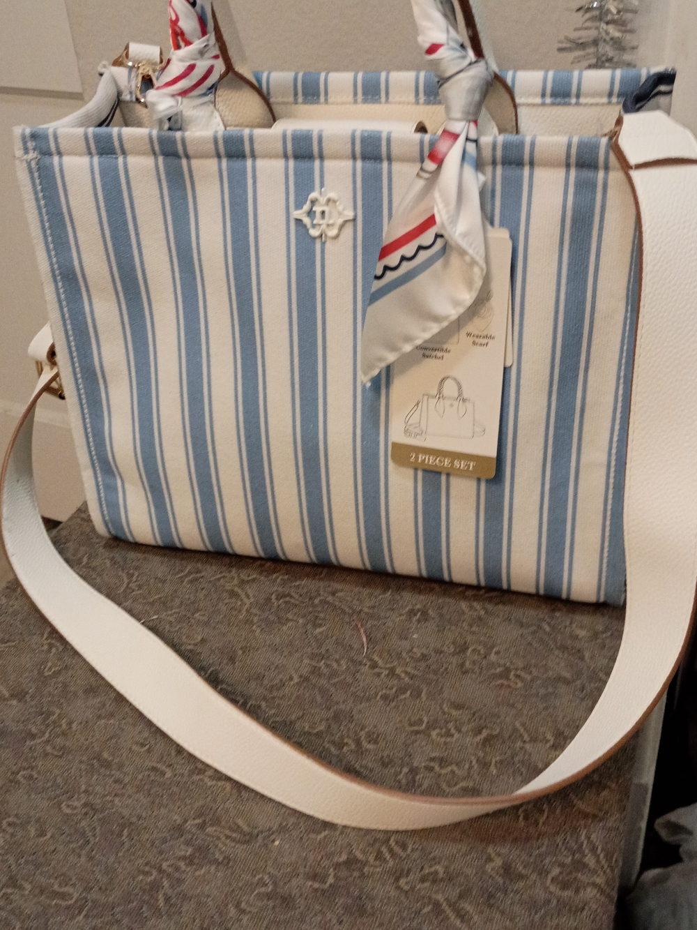 Nanette Lepore Two-Way Striped Tote with Scarf - Picture 3 of 11